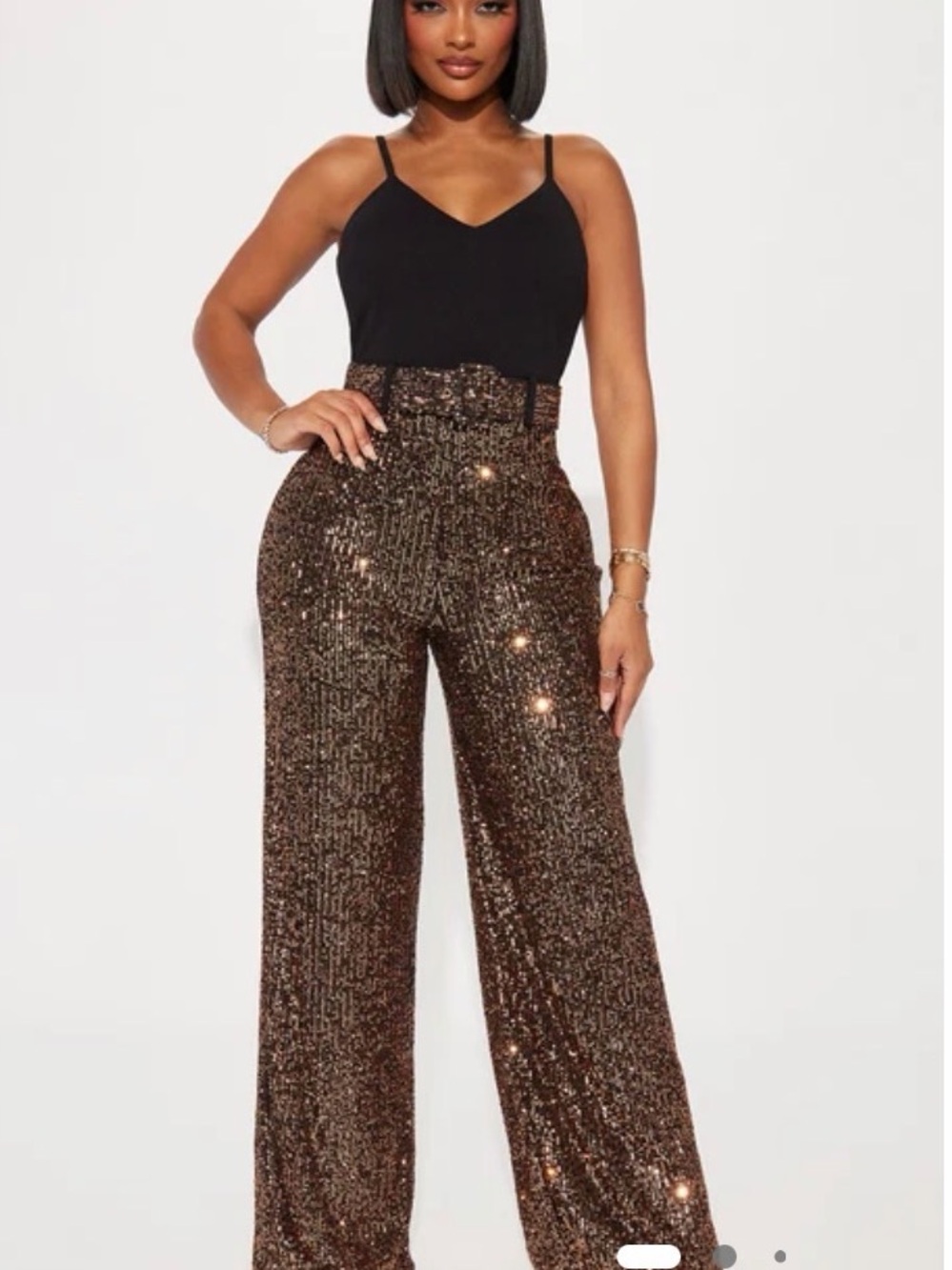 Fashion Nova Bronze Sequin High-Waist Wide-Leg Jumpsuit